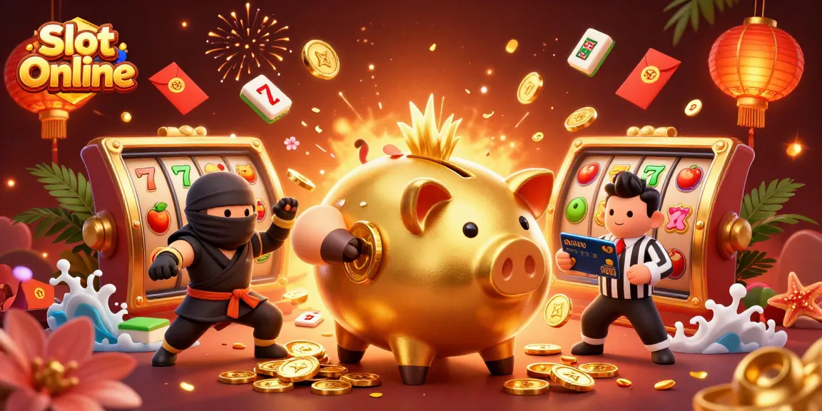 Spin to win with Slot Online, featuring dynamic characters and vibrant slot elements.