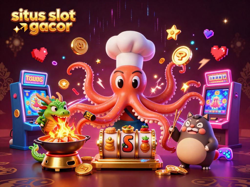 Menangkan jackpot di situs slot gacor dengan ilustrasi chef sushi 3D bermain mesin slot.