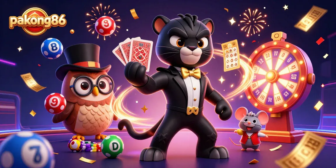 Join pakong86 in an exciting casino scene with dynamic lottery balls, stunning visuals, and vibrant elements.