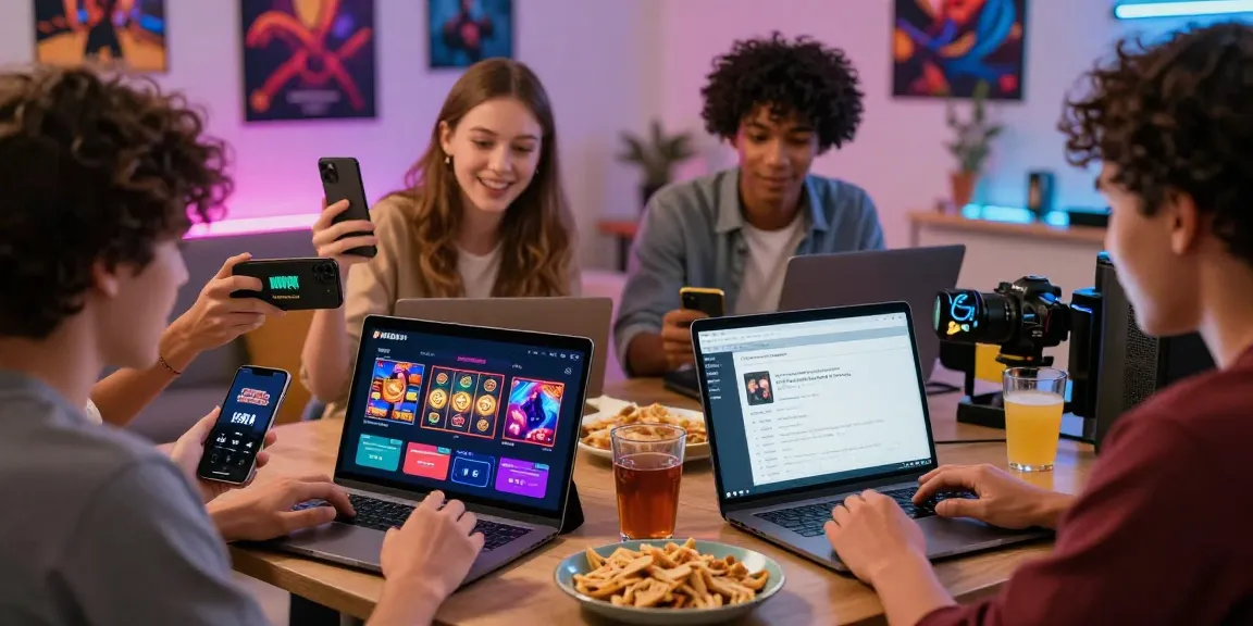 Friends enjoying the HAHA178 gaming platform in a cozy living room with devices.