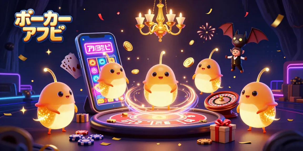 ポーカーアプリで遊ぶ様子を照らす蛍のチームとバットのディーラーの3Dイラスト