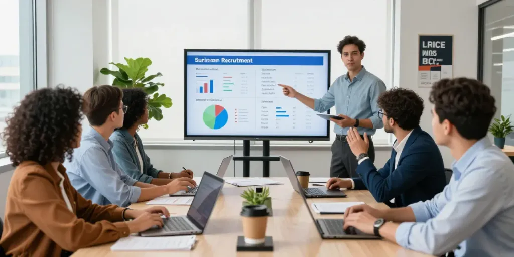 Suriname recruitment specialists collaborating in a modern office environment