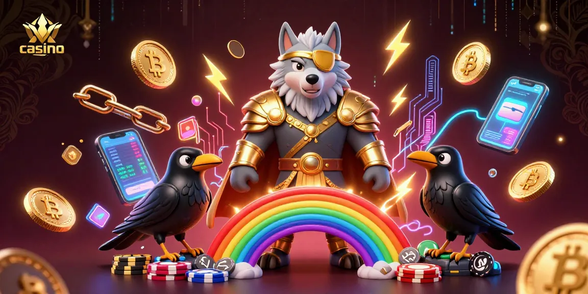 Engage with the dynamic casino experience featuring Odin and ravens amidst cryptocurrency elements.