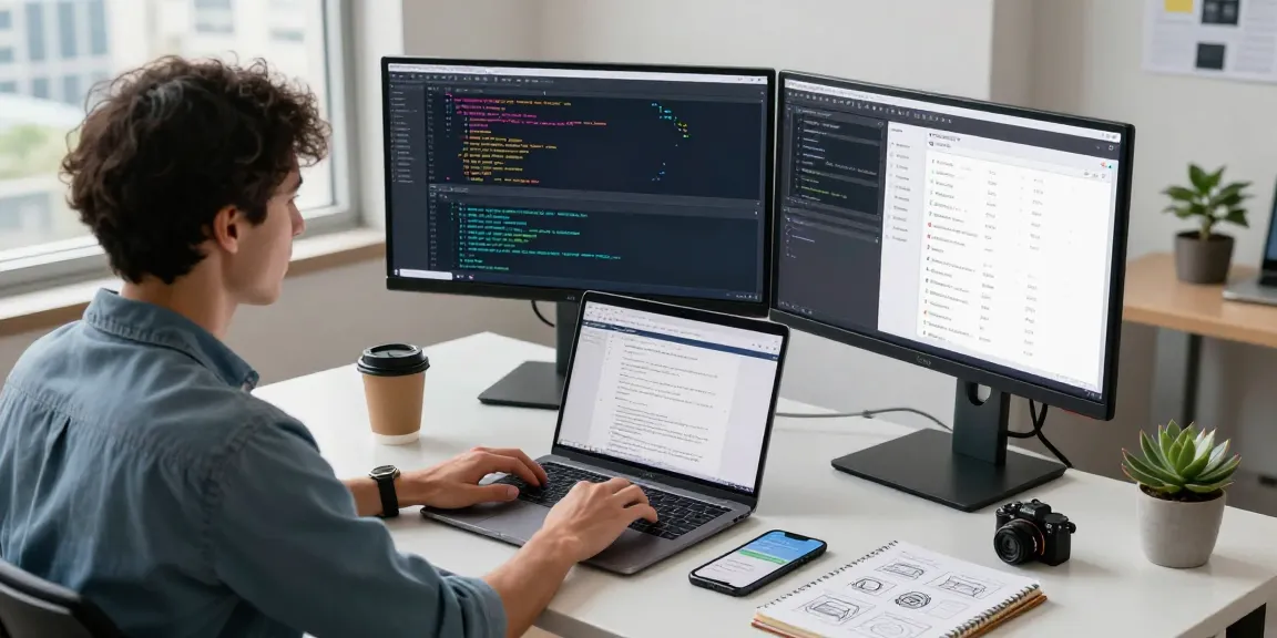 Developer at a modern workspace utilizing theegramin.com for software innovation and collaboration.