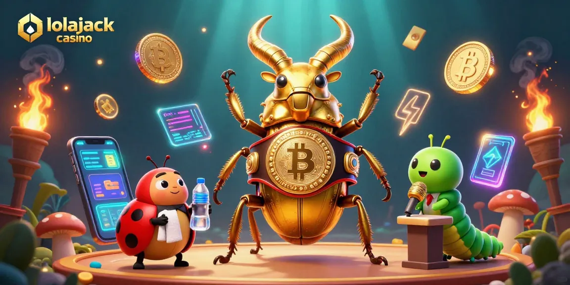 Bet on the thrilling adventure at lolajack casino with golden beetles and cryptocurrency elements.