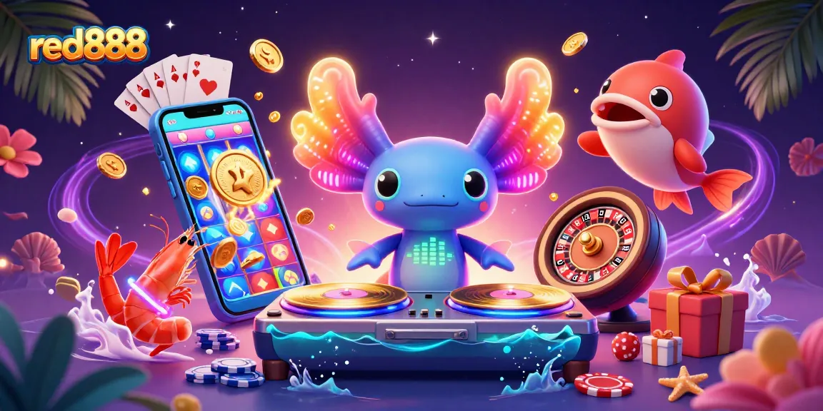 Experience exciting gameplay at red888 with vibrant icons and characters celebrating casino wins.