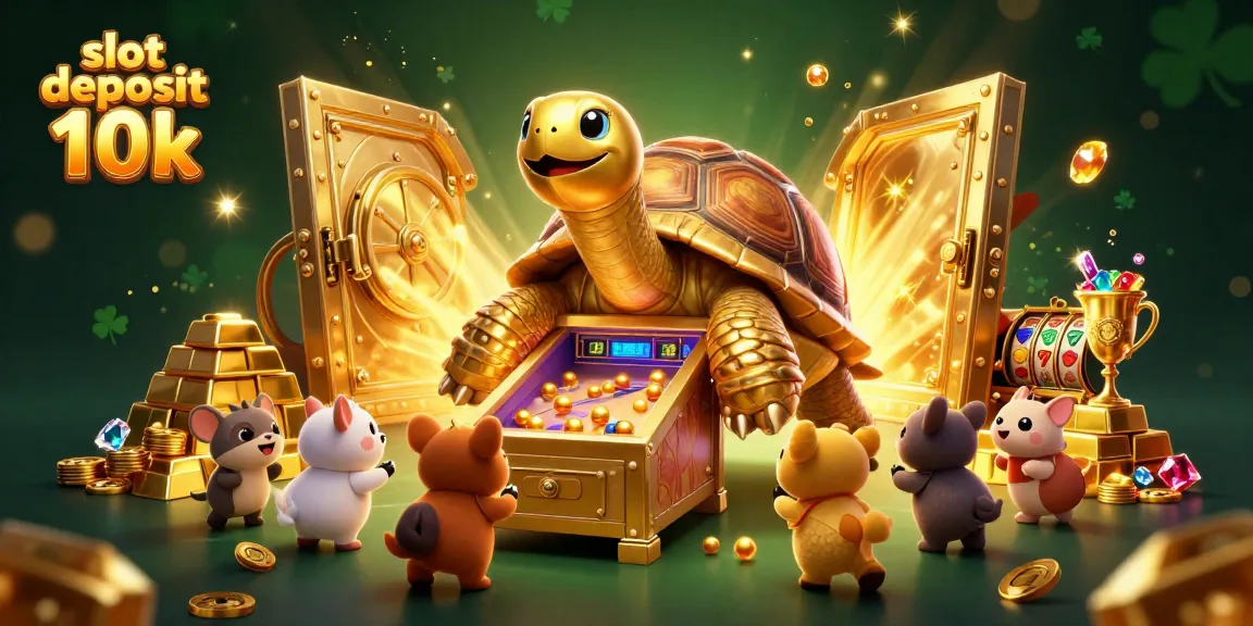Engage in thrilling excitement with slot deposit 10k amidst a vibrant 3D casino scene.