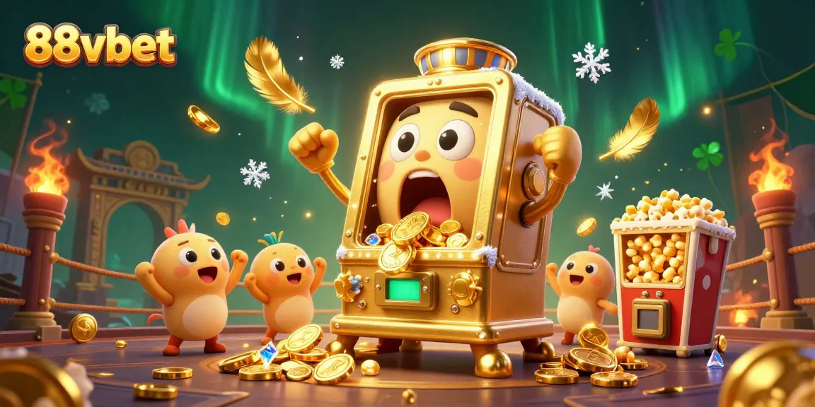 Experience the excitement of 88vbet as a golden slot machine hits the jackpot, showering coins everywhere!