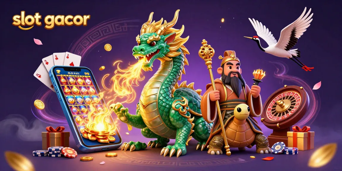 Play vibrant slot gacor games featuring a jade dragon, turtle sage, and lucky cranes.
