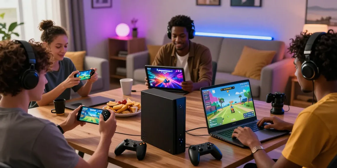 Players experiencing the exciting INDOCAIR platform for engaging digital games in a vibrant living room setting.