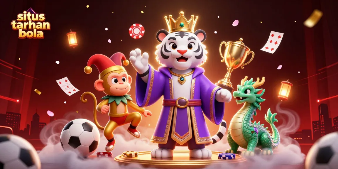 Bet on situs taruhan bola with a royal celebration featuring a majestic white tiger, monkey, and jade dragon.