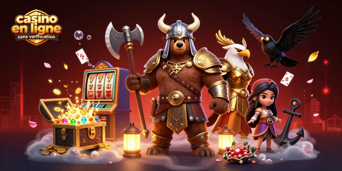 Jouez au casino en ligne sans vérification avec des ours vikings et des éléments colorés.