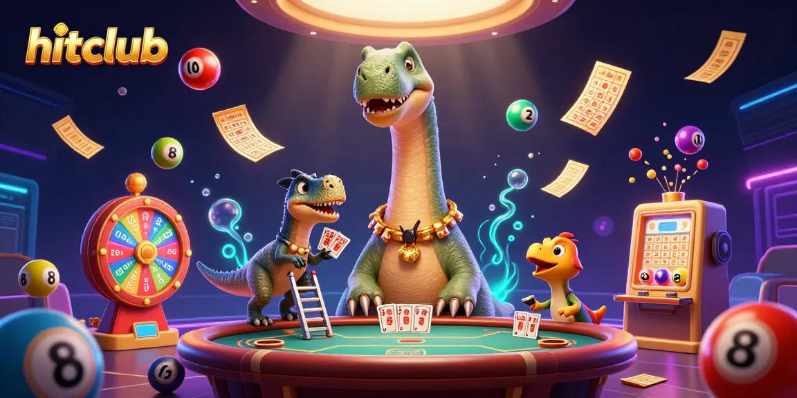 Experience the thrill of gambling with hitclub as a giant brontosaurus oversees a dynamic casino scene.