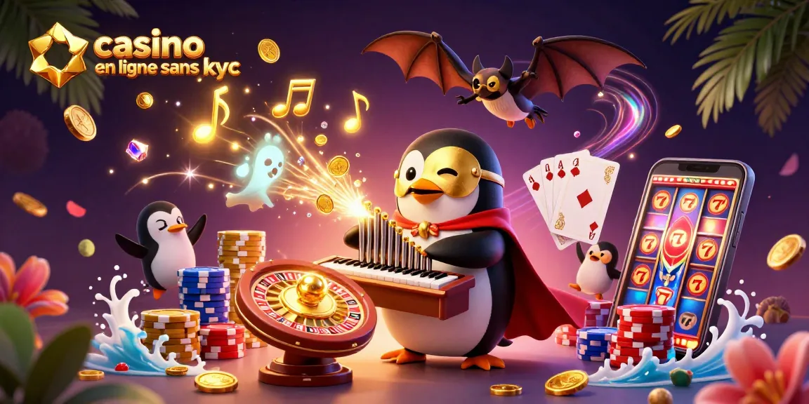 Jouez dans un casino en ligne sans KYC avec notre illustration colorée de jeux de casino.