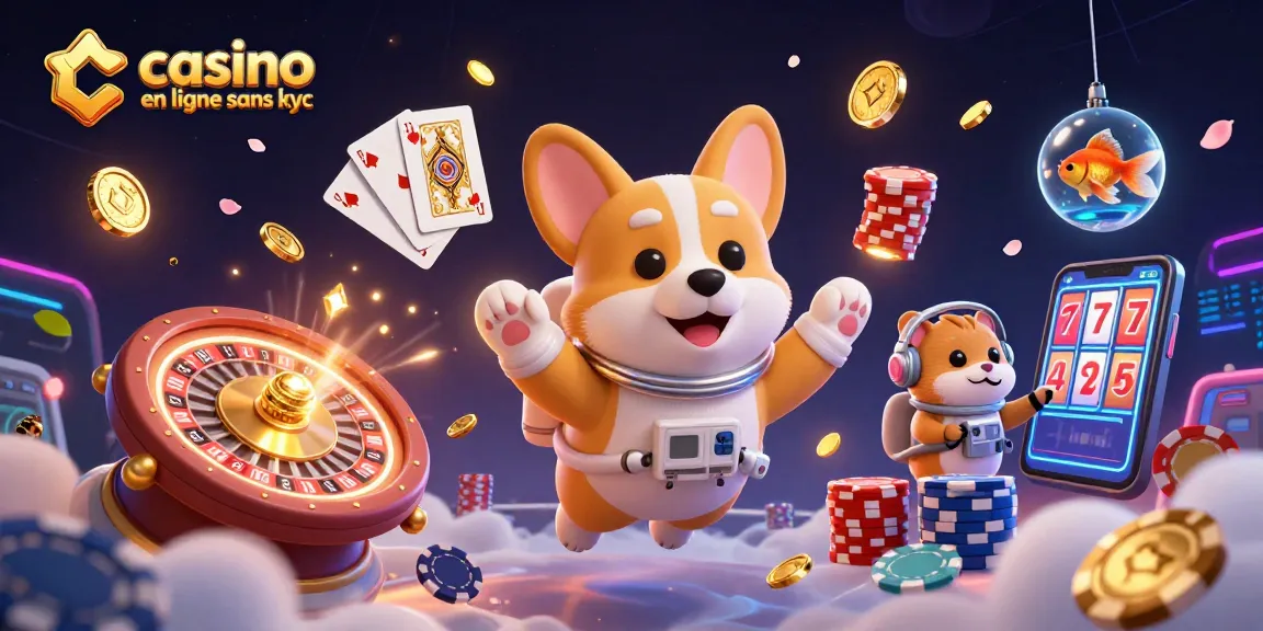 Jouer au casino en ligne sans KYC avec un corgi astronaute dans un casino spatial rempli d'éléments de jeu.
