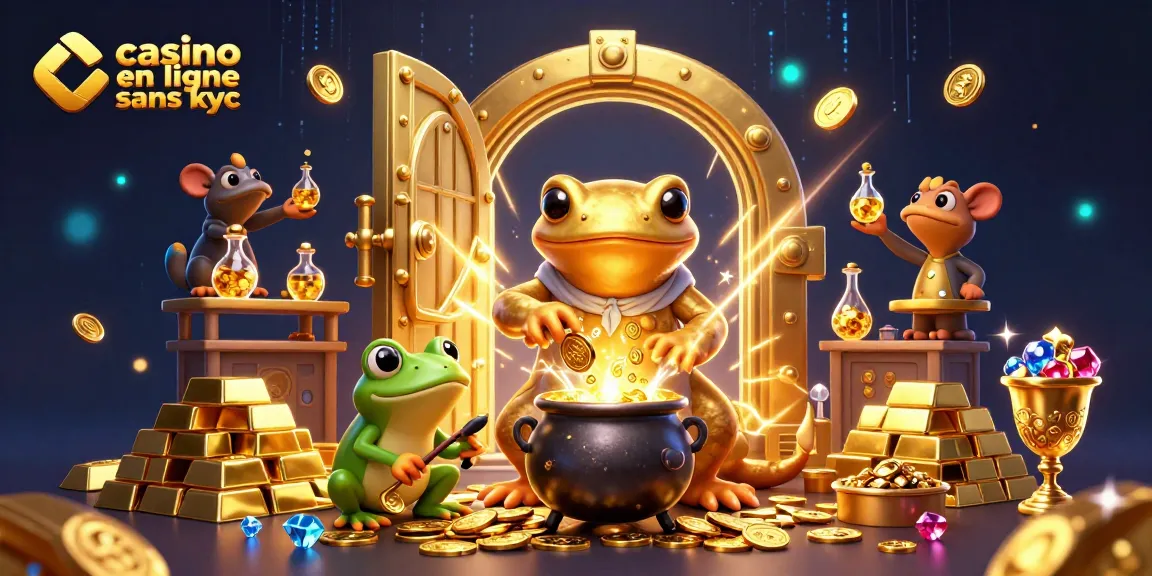 Illustration d'un alchimiste salamandre transformant des métaux en pièces d'or sur un casino en ligne sans kyc.