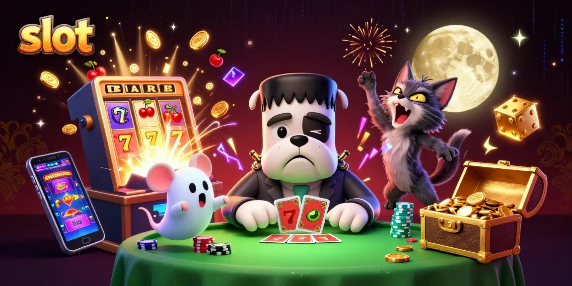 Menangkan slot dengan Dewa Slot 888, monster bulldog dan kitten werewolf di meja casino.